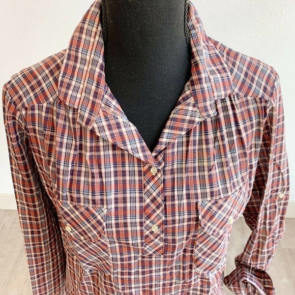 Vintage Langtry NWT Deadstock Plaid Tie Waist Plaid Pullover Shirt Top Large - Picture 2 of 9